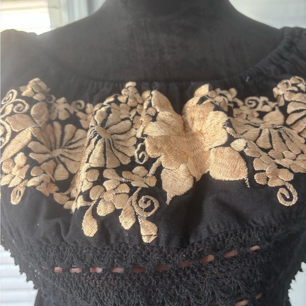 Embroidered Black and Gold Women's Top